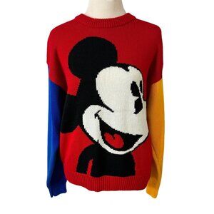 Mickey Mouse & Co Sweater Walt Disney Co Red Color Block Vintage 1980s